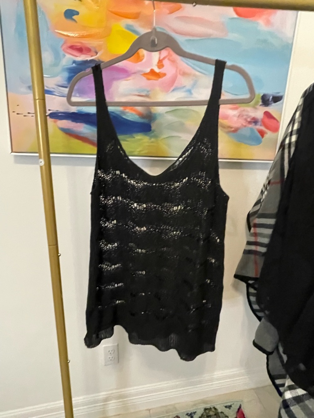 Black crochet knit Tank Top Women Beach cover up summer vacation large